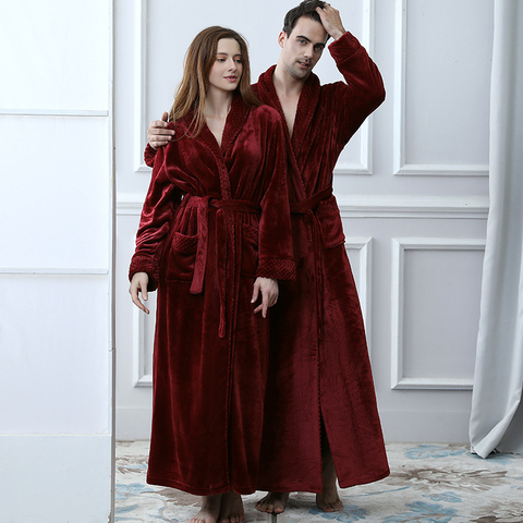 Lovers Winter Extra Long Plus Size Flannel Coral Fleece Warm Bathrobe Women Dobby Kimono Bath Robe Bridesmaid Sexy Dressing Gown ► Photo 1/6