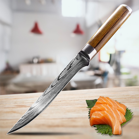 Boning Knife Laser Damascus Fishing Knife Stainless Steel Chef Knife for Meat Bone Fish Fruit Vegetable Kitchen Knife with Cover ► Photo 1/6