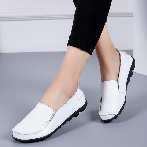 2022 Spring Summer Women's Flats Plus Size Leather Women Loafers Shoes White Soft Slip-on Moccasins Ladies Casual Shoes VT998 ► Photo 1/6