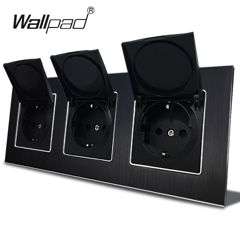 3 Way EU Sockets with Cover Wallpad 110V-240V AC Aluminum Frame 16A 234*86mm Triple Dust Cap EU Wall Power Outlet with Clips ► Photo 1/5