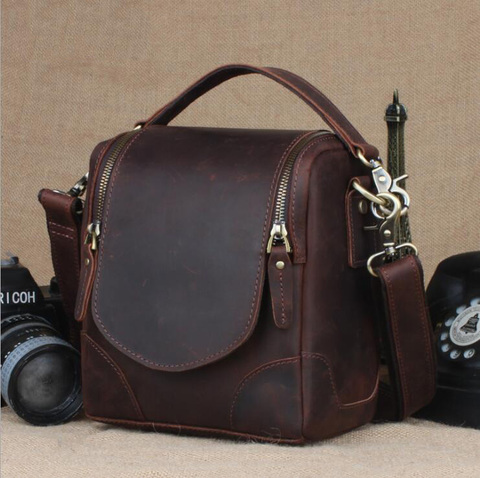 Luufan Super Quality Genuine Leather Camera Shoulder Bag Crazy Horse Leather Fashion Crossbody Bag For Mini Digital Camera Cool ► Photo 1/6