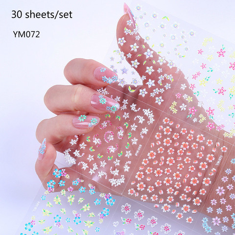 30 Sheets/set Children's Nail Sticker 3D Nail Sticker New Japanese Small Fresh Flower Manicure Applique Net Red Nail Sticker ► Photo 1/5
