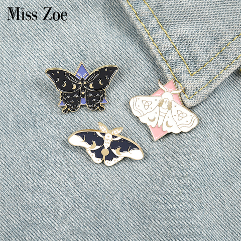 Moth Butterfly Enamel Pins Custom Moon Phase Brooch\ Bag Clothes Lapel Pin Gothic Badge Jewelry Gift for Kids Friends ► Photo 1/6