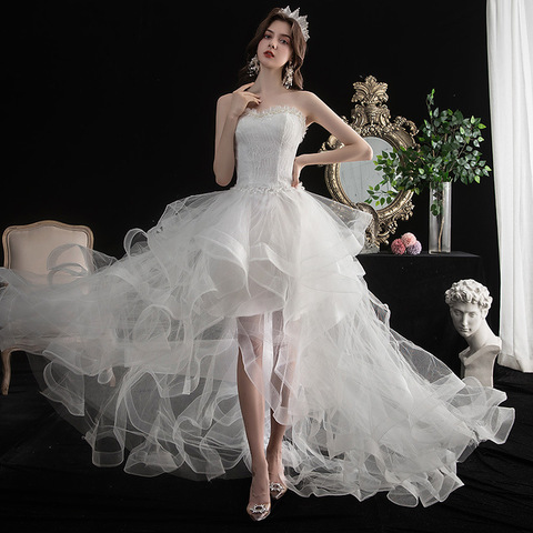 2022 New Vestido De Noiva Front Short Long Back Strapless Wedding Dress Sweet Bride Dress With Train Custom Made Wedding Gown L ► Photo 1/6