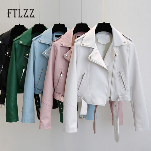 New 2022 Women Biker Faux Leahter Jacket Fashion Spring Autumn Long Sleeve Zipper Short Coats Ladies Moto Pu Outerwear Femme ► Photo 1/6