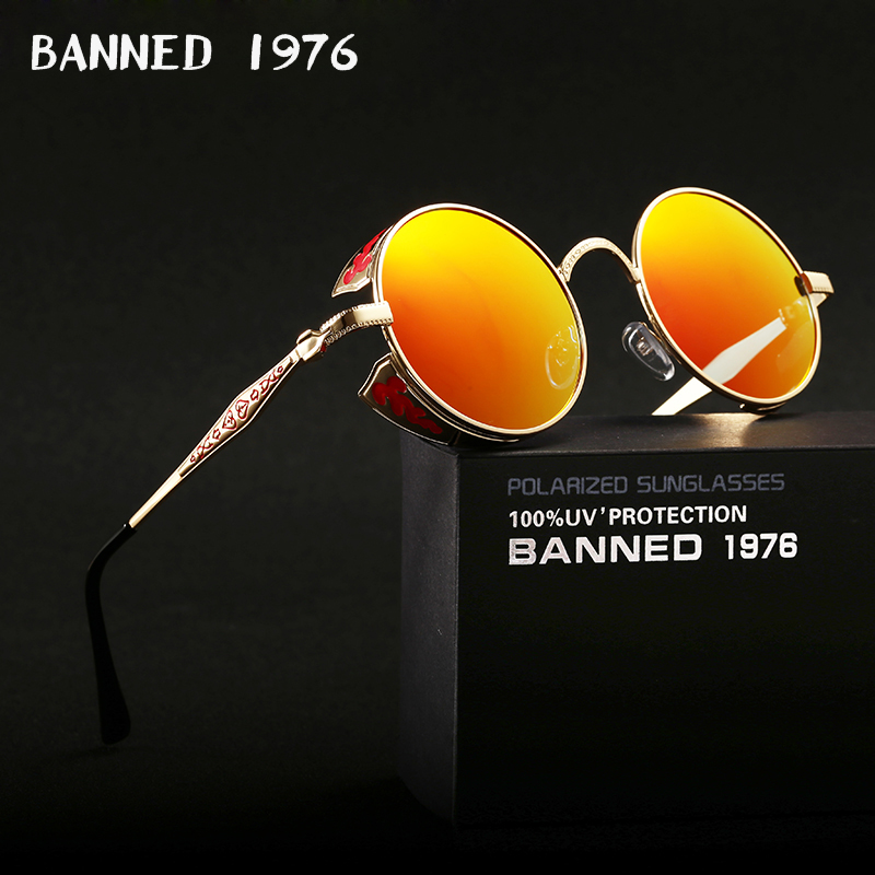 2020 Retro Round Metal HD Polarized Punk Steampunk Sunglasses For Women Men,Vint 