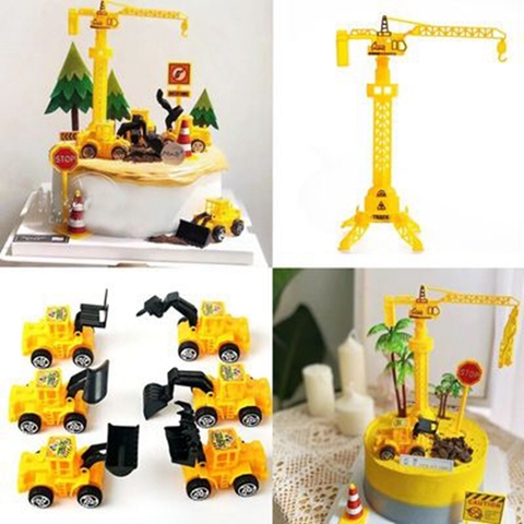 Engineering Vehicle Cake Decor Digging Machine Cake Toppers Crane Cake Decors Happy Birthday Party Decor Kids Boys Birthday Toys ► Photo 1/6