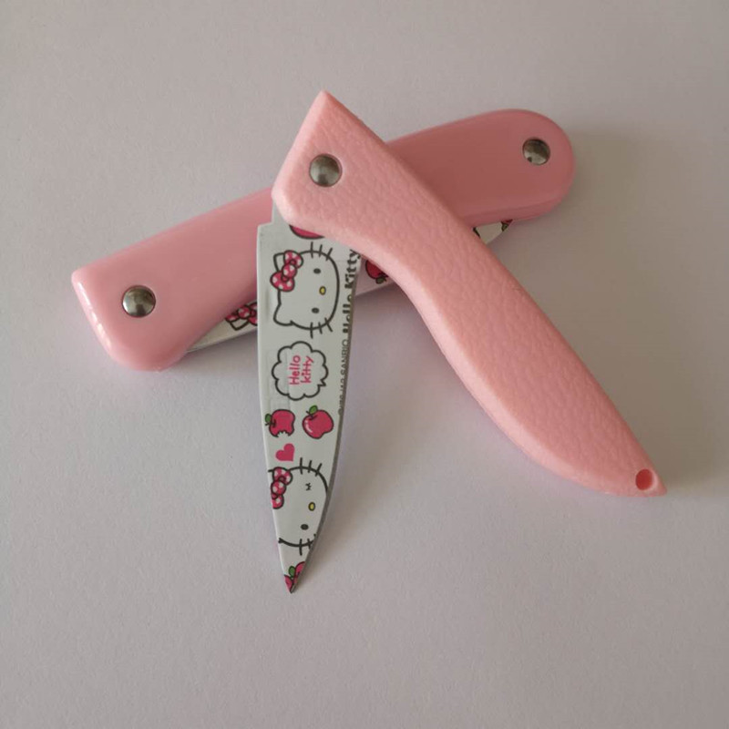 Buy Online Super Cute Cartoon Printed Fold Paring Knife Princess Pink Keychain Self Defense For Girls Gift Dropshipping Available Alitools