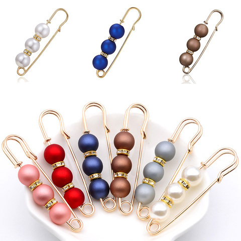 Fashion Simulated Pearl Brooch Pins Dress Sweater Decorative Rhinestone Women Men Large Big Beads Buckle Pin Jewelry Accessories ► Photo 1/6