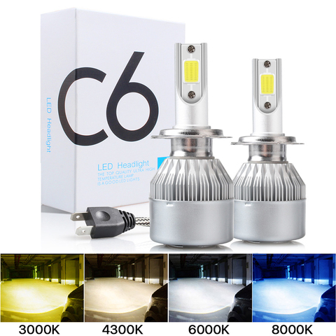 C6 H1 H3 Led Headlight Bulbs H7 Led Car Lights H4 880 H11 Hb3 9005 Hb4 9006  H13 6000k 72w 12v 8000lm Auto Headlamps