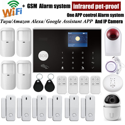 WIFI GSM Home Wireless Security Alarm System Kits Burglar-Alarm Anti-Pet Motion Detector Tuya Alexa APP wifi Camera 11 Languages ► Photo 1/6
