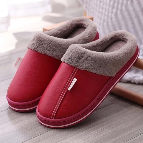 MCCKLE Women PU Waterproof Slippers Ladies Plush Flat Home Shoes Woman Soft Comfort Footwear Female Sewing Indoor Slipper ► Photo 1/6