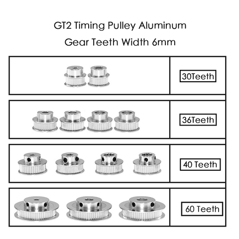 1pcs New GT2 Timing Pulley 30 36 40 60 Tooth Wheel Bore 5mm 8mm Aluminum Gear Teeth Width 6mm For Reprap 3D Printers Part ► Photo 1/5