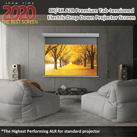 T2HALR Premium Tab tensioned eletric motorised retractable Projector Screen with ALR ambient light rejecting material ► Photo 1/6