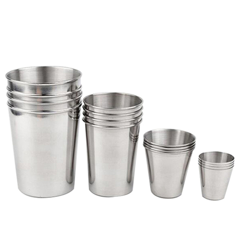 4pcs Set Polished Mini Stainless Steel Shot Glass Cup Drinking Wine Glasses  With Leather Cover Bag For Home Kitchen Bar