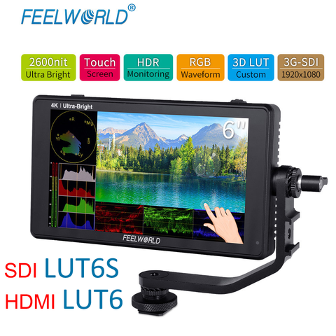 FEELWORLD LUT6S LUT6 Inch  Camera Field Monitor 2600nits HDR/3D LUT Touch Screen 3G-SDI 4K HDMI DSLR Wave ► Photo 1/6