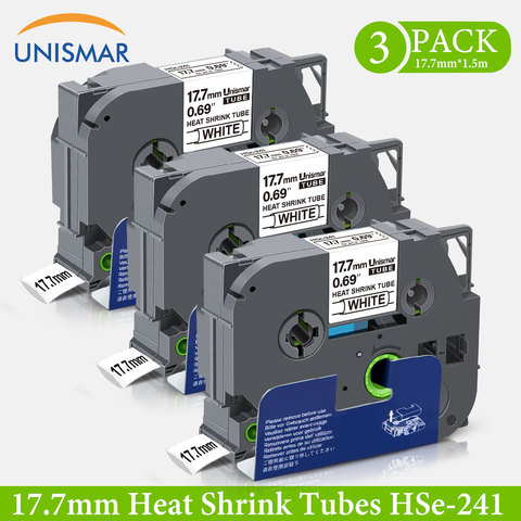 Unismar 3PK HSe-241 Black on White Heat Shrink Tubes Label Tape 17.7mm x 1.5m HSe 241 HSe HS 241 for Brother P-Touch Label Maker ► Photo 1/6