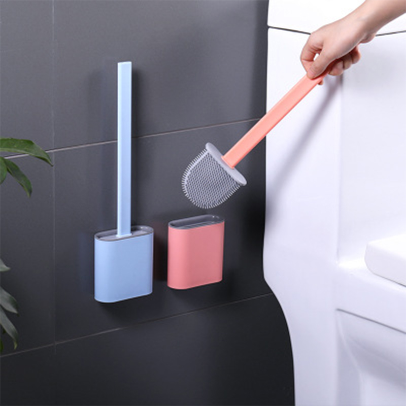 Silicon Brush Wall Mounted Smart Brush Holder Flat Clean Toilet Bathroom 