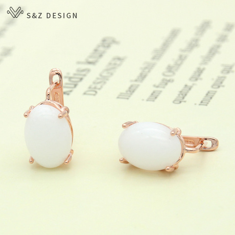 S&Z DESIGN New Elegant Oval Egg Shape Natural Stone 585 Rose Gold Dangle Earrings For Women Girls Fashion Party Wedding Jewelry ► Photo 1/5