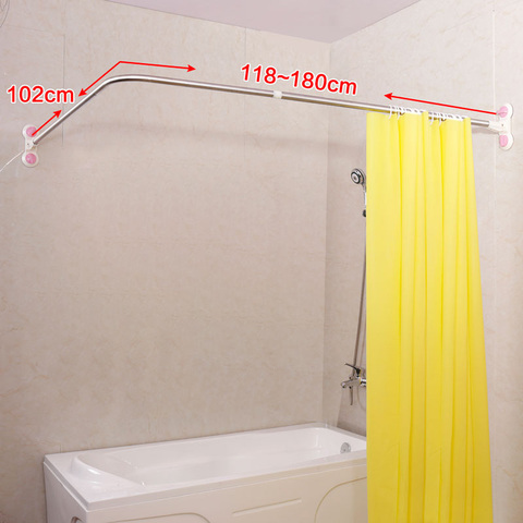 L-Shaped Shower Curtain Rod Suction Cups Corner Bathroom Curtain Rail Bar Expandable 40.15'' x (46.46''-70.87'') DQ1615-3 ► Photo 1/6