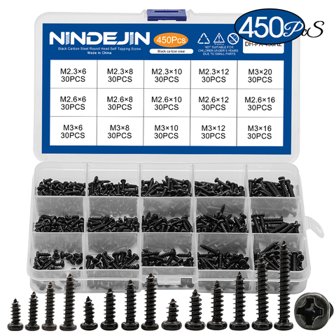 450pcs/set Black Plated Round Pan Head Tapping Screws Set M2.3 M2.6 M3  Carbon Steel laptop computer screw Phillips Screw kit ► Photo 1/5