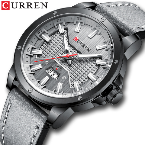 Mens Watches,CURREN Watches Quartz Analog Calendar,Wrist Watch for Men, Fashion Waterproof Leather Band-gray ► Photo 1/6