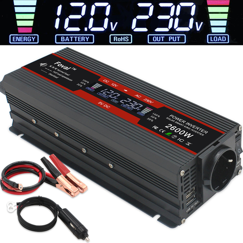 Cheap DC 12V to AC 220V 1500W/2000W/2600W Peak LCD Display Car Inverter  Charger Voltage Converter EU Socket Auto Accessories Supply 220V Power  Inverter