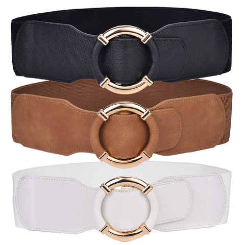 Fashion Women Elastic Stretch Wide Waist Belts Female Gold Circle Buckle Cummerbands for Dress Sweater Clothing Accessories ► Photo 1/6