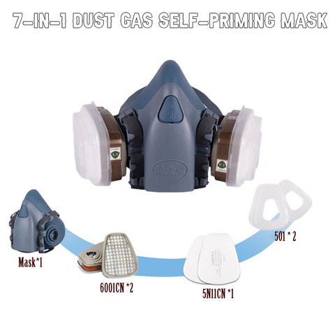 7502 Half Face Mask 7-In-1 Dust Gas Chemical Respirator Dual Filter For Spraying Painting Organic Vapor Chemical Gas Work Safety ► Photo 1/6