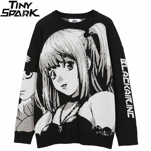 Mens Hip Hop Streetwear Harajuku Sweater Vintage Retro Japanese Style Anime Girl Knitted Sweater 2022 Autumn Cotton Pullover ► Photo 1/6