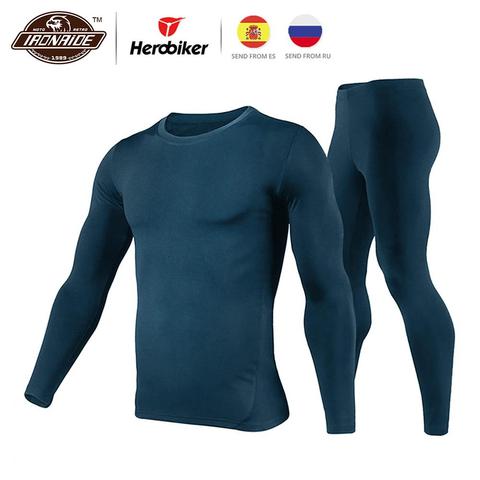 Herobiker Winter Men Fleece Lined Thermal Underwear Set Motorcycle Skiing Base Layer Warm Shirts & Tops Bottom Suit 3 Colour ► Photo 1/6