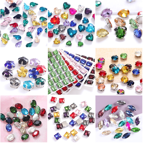 Mixed Color Glass Crystal Sew On Rhinestones With Silver Claw  sew on Stone Crystal Sewn rhinestones For clothing accessories ► Photo 1/6