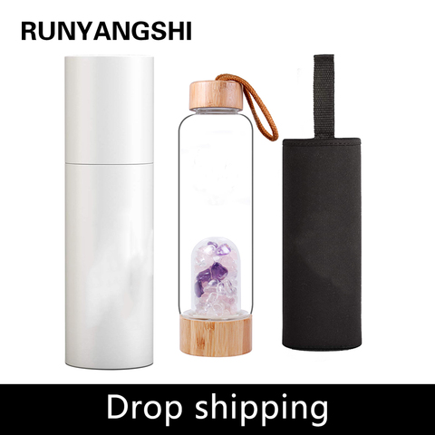 Runyangshi 1pc 550ml Natural Crystal Gravel Healing rose quartz ，amethyst and clear quartz Elixir Quartz Crystal Water Bottle ► Photo 1/6