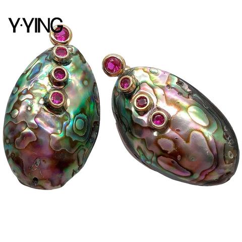 Y·YING Natural Abalone Shell freeform Red  Cubic Zirconia pave Stud Earrings vintage style for women ► Photo 1/6