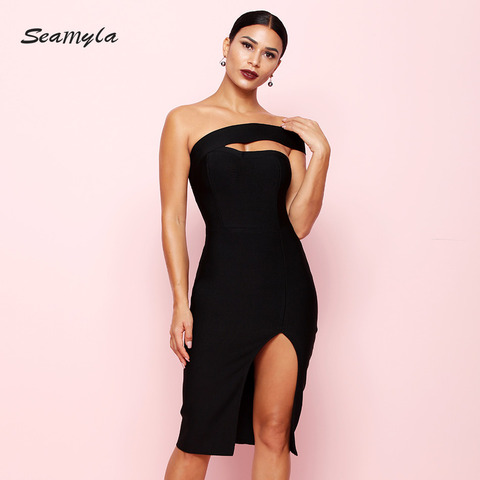 Seamyla 2022 Bandage Dress Sexy White Black Red One Shoulder Bodycon Summer Dress For Women New Celebrity Party Dresses Vestidos ► Photo 1/6