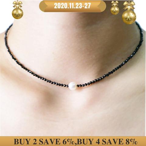 LiiJi Unique 2022 Choker Necklace Real Black Spinel Freshwater Pearl 925 Sterling Silver Women Gift ► Photo 1/4