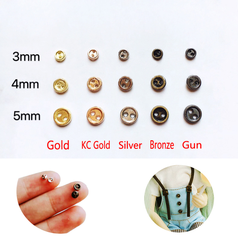50pcs 3mm 4mm 5mm Mini buttons metal mixed color round bread buttons doll buttons for 1/12 1/6 diy sewing blyth doll clothing ► Photo 1/6