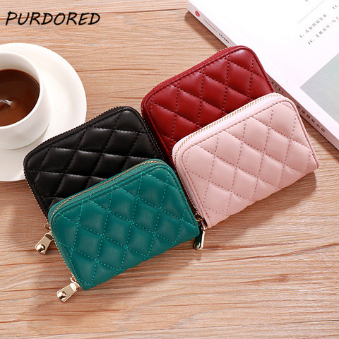 PURDORED 1 Pc 9 Slots Women Card Holder PU Leather Business Card Wallet Women Driver License Coin Purse Porte Carte Bancaire ► Photo 1/6