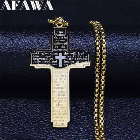 Christian Bible Cross Stainless Steel Gold Color Statement Necklace Women/Men Jewelry collares de acero inoxida NXH36S02 ► Photo 1/6