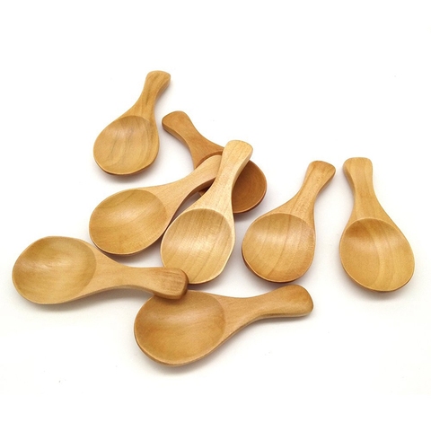 50pcs New Wood Small Wooden Spoon Scoop Salt Sugar Condiment Cooking Tool