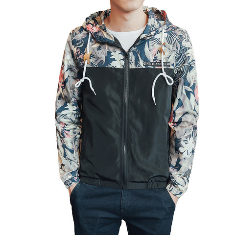 Windbreaker Jackets Mens Hooded Jacket Sportswear Bomber Jacket Fashion Light Weight Flowers Casual Mens jackets Coats Outwear ► Photo 1/6
