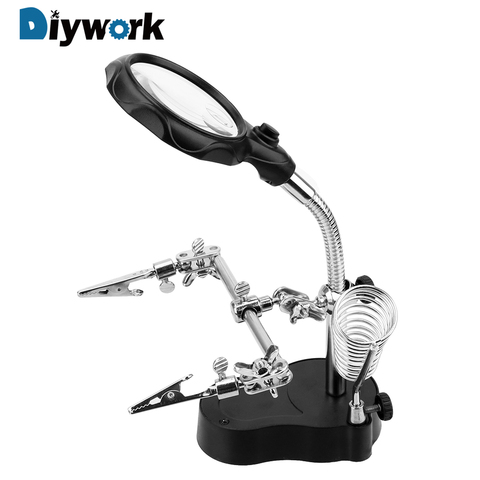 DIYWORK Auxiliary Welding Equipment Magnifier LED Lighting Soldering Stand Repair Tool Third Hand Help Desktop Soldering Holder ► Photo 1/6