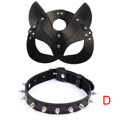 Erotic Cat Women Sex Mask and Collar Cosplay Face Cat Leather Mask Halloween Masquerade Party Mask Erotic Masks Sex Toys ► Photo 1/6