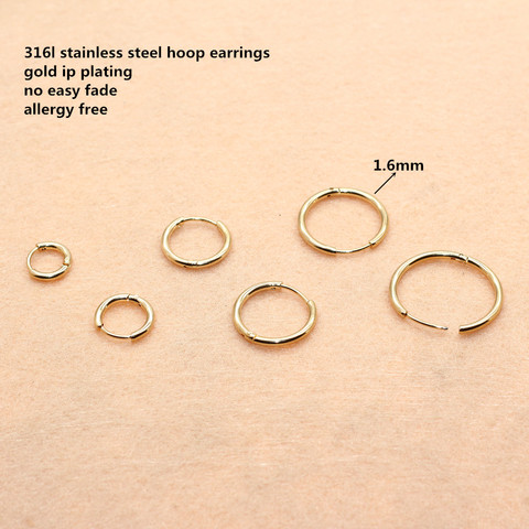 Gold-color Plated Super Small 6mm Hoop Earrings 316 L Stainless Steel No Easy Fade Allergy Free ► Photo 1/6