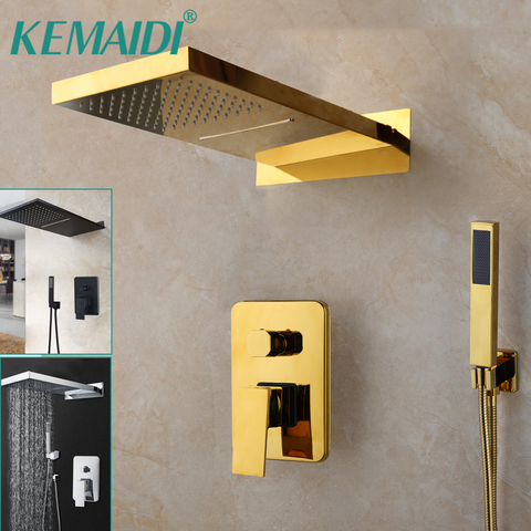 KEMAIDI Chrome & Golden Black Plated Bathroom Shower Hand 3 Functions Shower Mixer Bathroom Rainfall Waterfall Shower Kit ► Photo 1/6