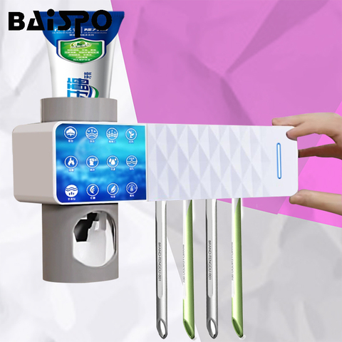 BAISPO 3 in 1 UV Toothbrush Holder Automatic Toothpaste Squeezers Dispenser Toothbrush Sterilizer Home Bathroom Accessories Sets ► Photo 1/6