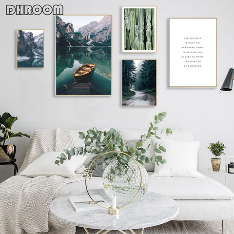 Boat Lake Canvas Painting Nature Nordic Style Forest Landscape Wall Art Poster Print Decorative Pictures Living Room Decor ► Photo 1/6