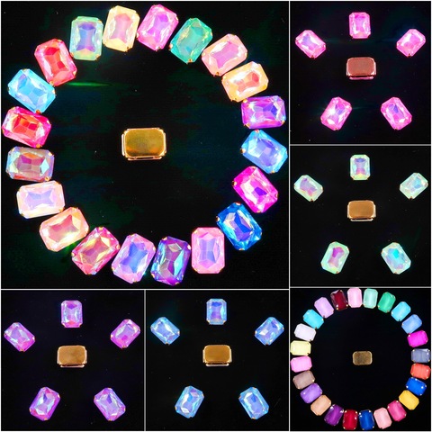 Rectangle shape Gold claw settings 20pcs/pack 13x18mm jelly candy & AB color glass Crystal Sew on rhinestone wedding dress diy ► Photo 1/6