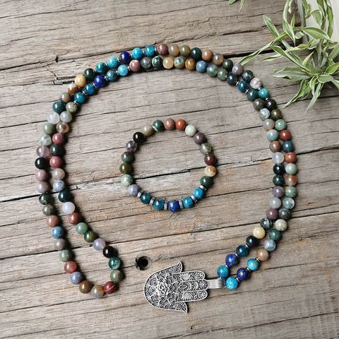 8mm Indian Onyx Mala Beads,Apatite Mala Necklace,Charming Lotus Pendant,Meditation Jewelry,Unisex Mala,Yoga Gift,108 Mala Beads ► Photo 1/6