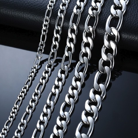 Stylish Figaro Link Chain Necklaces for Men Solid Color Stainless Steel Hip Hop Male Colar 24